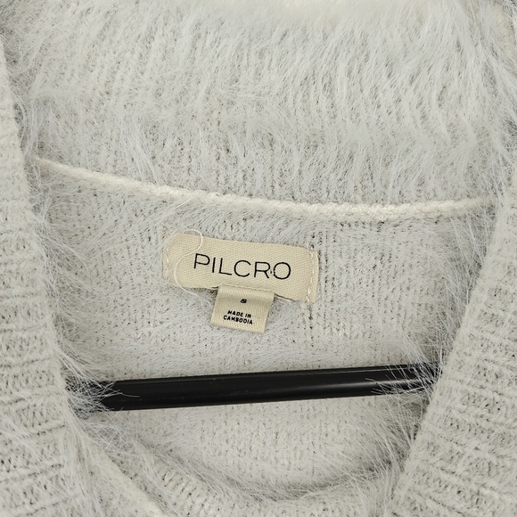 Anthropologie Pilcro Eyelash Short Sleeve Tee Baby Sweater Fuzzy Mock In Grey SM - Picture 9 of 10